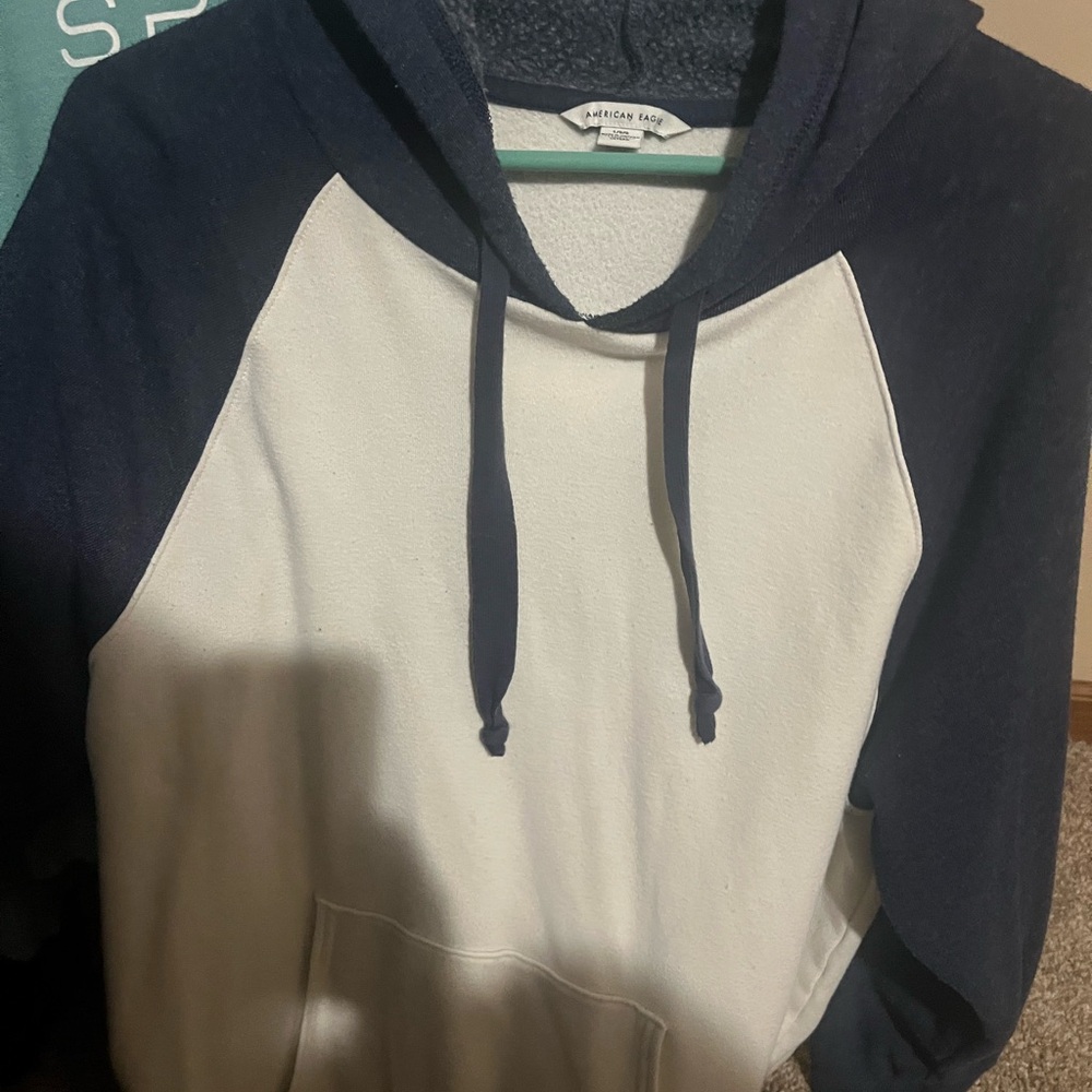 American Eagle Navy and White Hoodie